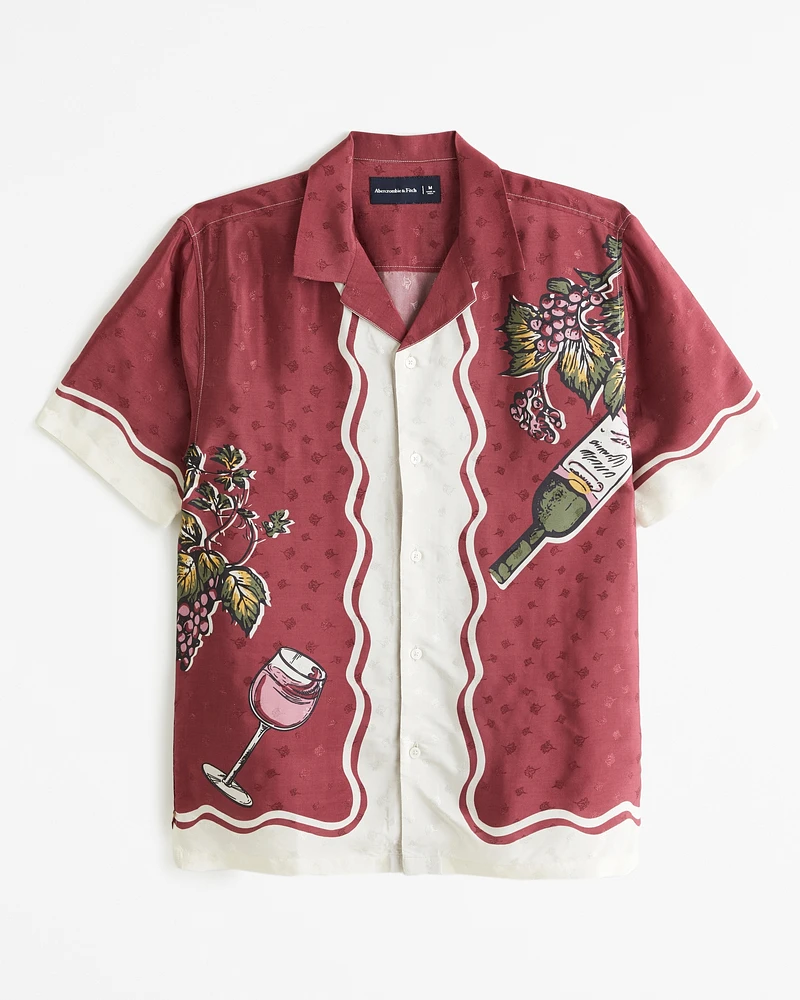 Camp Collar Silky Graphic Shirt