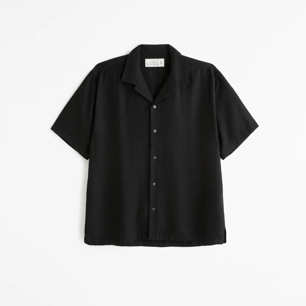 Men's Camp Collar Summer Linen-Blend Embroidered Shirt