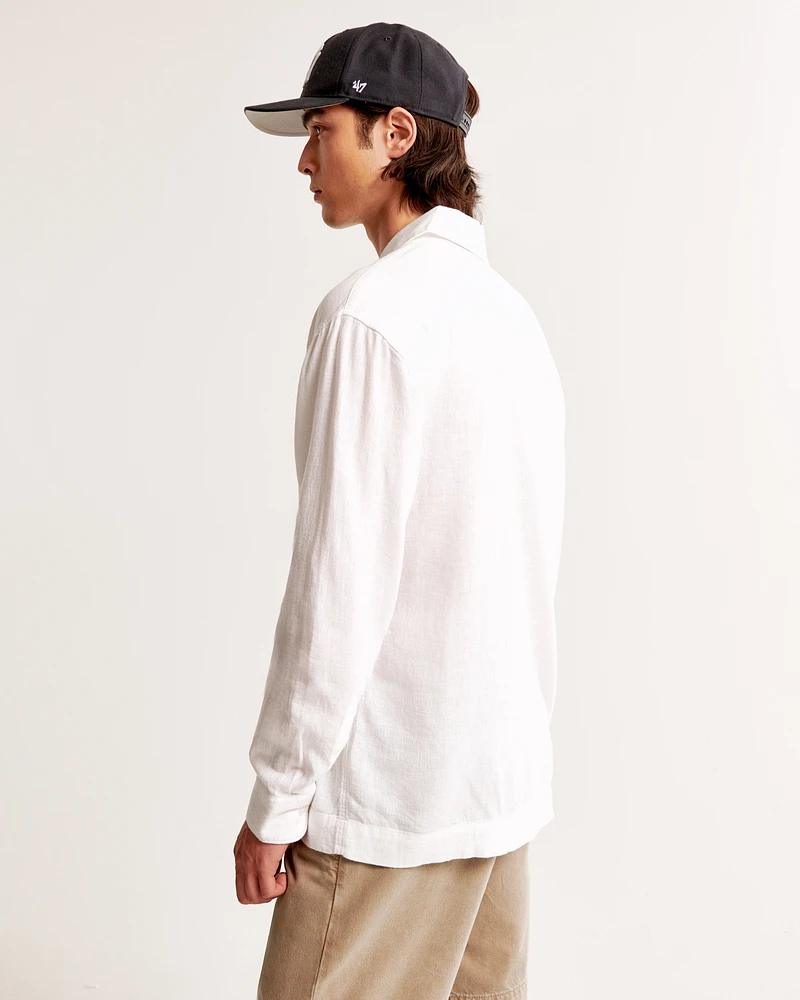 Long-Sleeve Summer Linen-Blend Popover