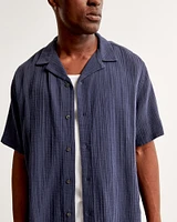 Camp Collar Gauzy Button-Up Shirt