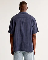 Camp Collar Gauzy Button-Up Shirt