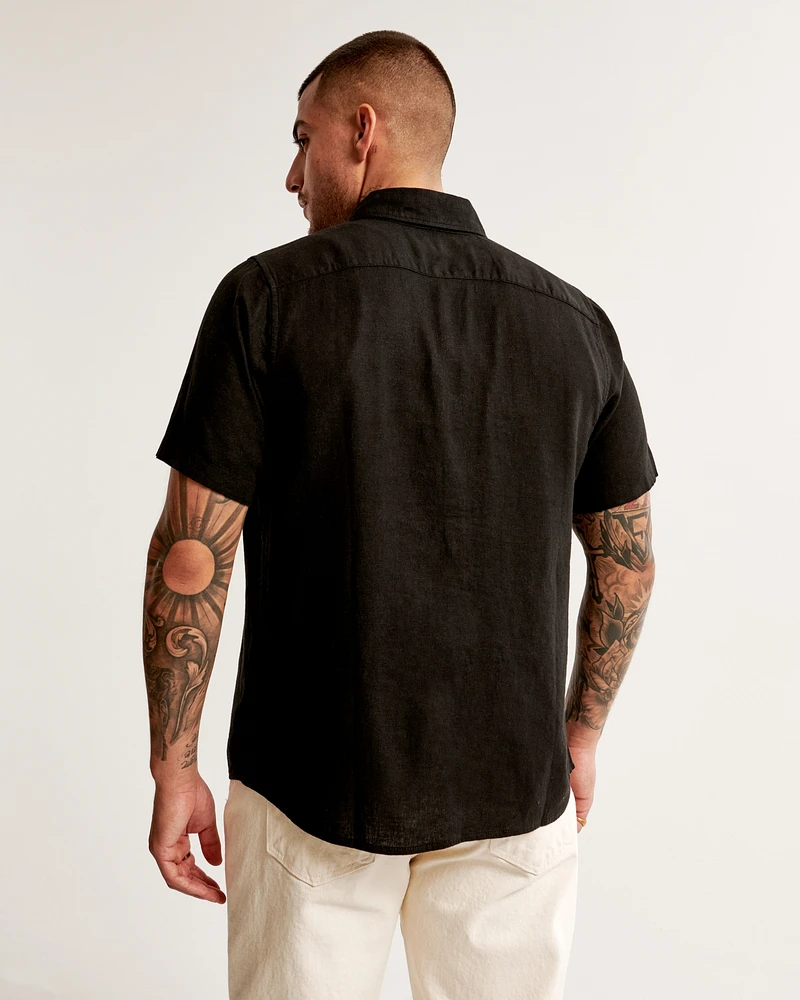 Short-Sleeve Summer Linen-Blend Button-Up Shirt