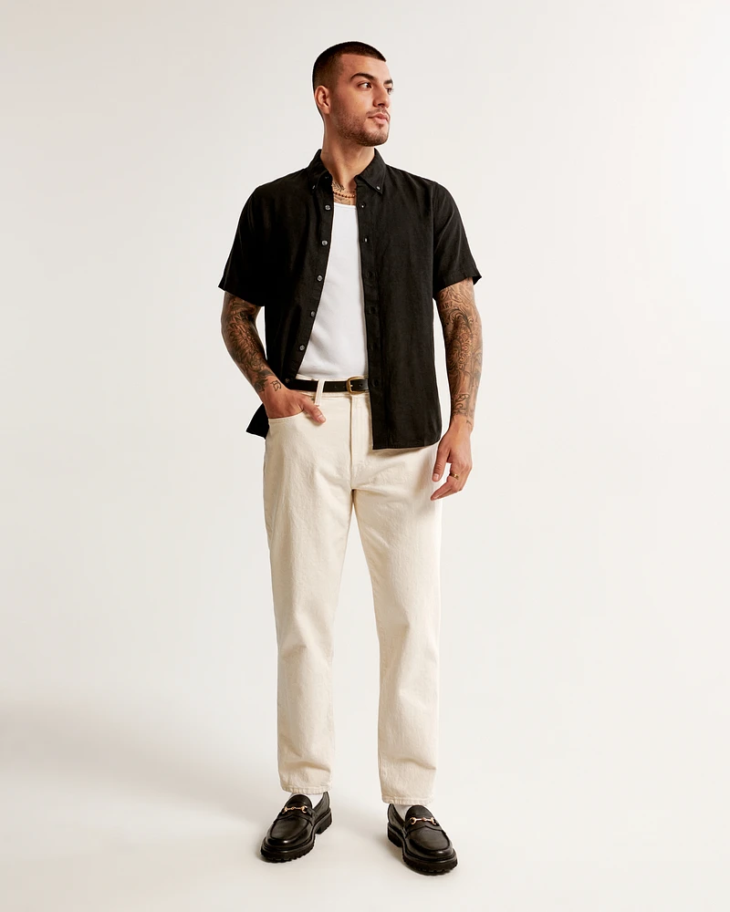 Short-Sleeve Summer Linen-Blend Button-Up Shirt