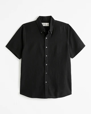 Short-Sleeve Summer Linen-Blend Button-Up Shirt