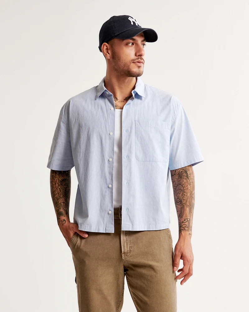 Short-Sleeve Cropped Poplin Button-Up Shirt