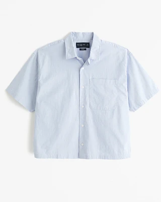 Short-Sleeve Cropped Poplin Button-Up Shirt