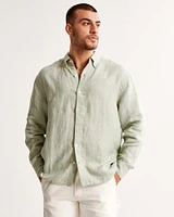 Summer Linen-Blend Button-Up Shirt