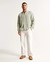 Summer Linen-Blend Button-Up Shirt