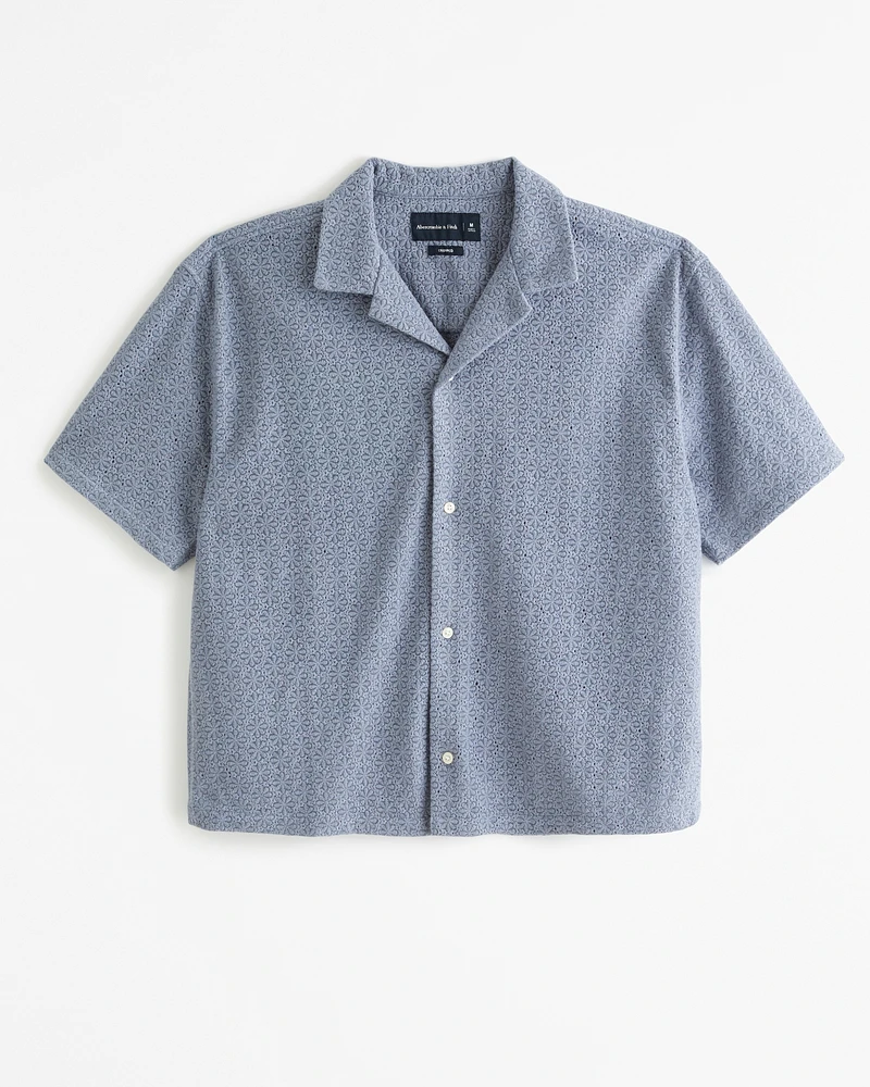 Camp Collar Cropped Lace Shirt
