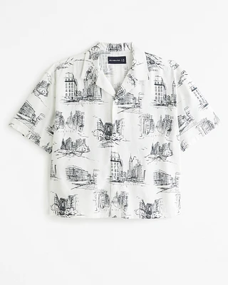 Camp Collar Cropped Silky Shirt