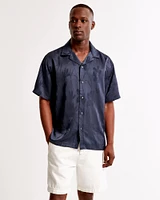 Camp Collar Silky Button-Up Shirt