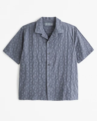 Camp Collar Embroidered Button-Up Shirt