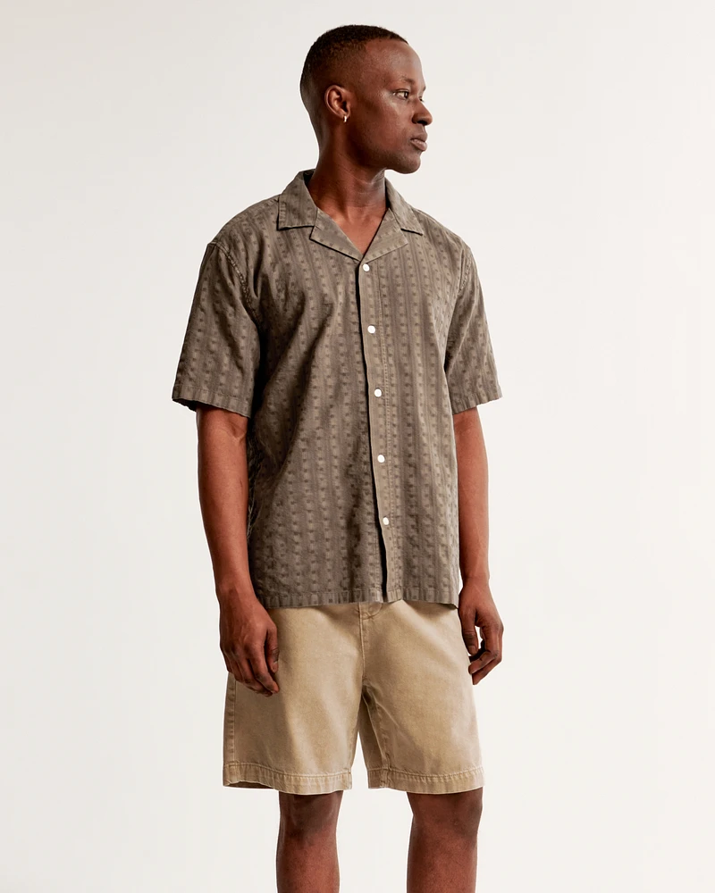 Camp Collar Embroidered Button-Up Shirt