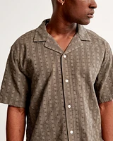 Camp Collar Embroidered Button-Up Shirt