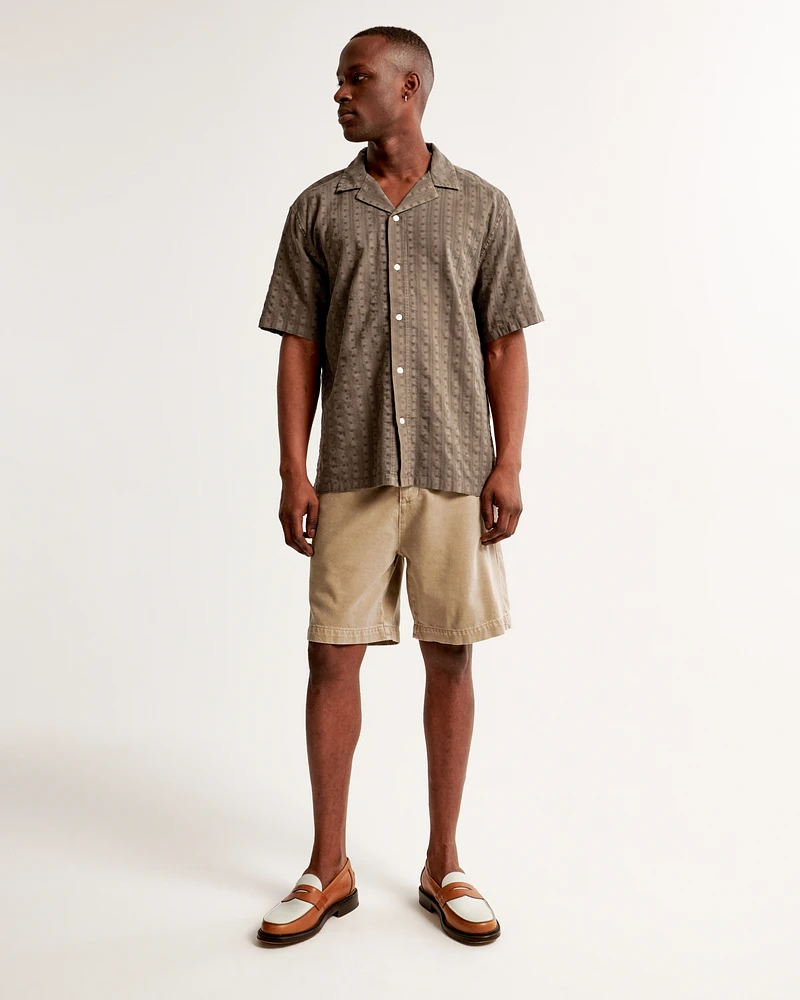 Camp Collar Embroidered Button-Up Shirt
