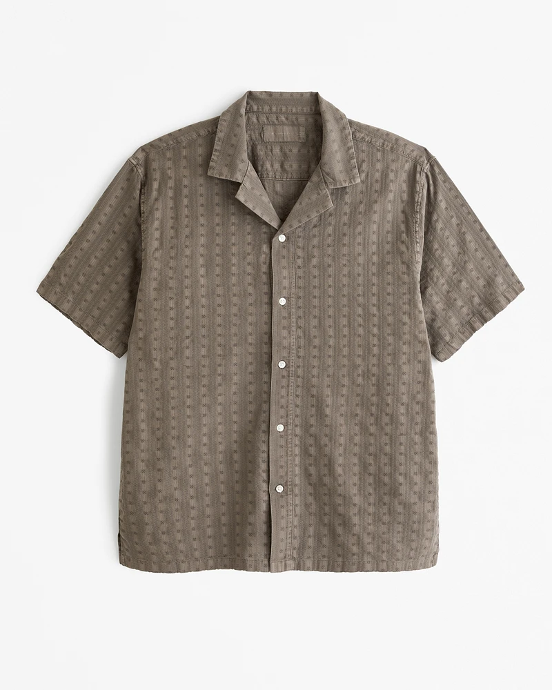 Camp Collar Embroidered Button-Up Shirt