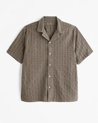 Camp Collar Embroidered Button-Up Shirt