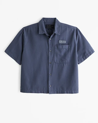 Random Golf Club Short-Sleeve Cropped Graphic Button-Up Shirt
