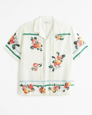 Camp Collar Summer Linen-Blend Graphic Shirt