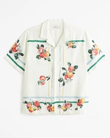 Camp Collar Summer Linen-Blend Graphic Shirt