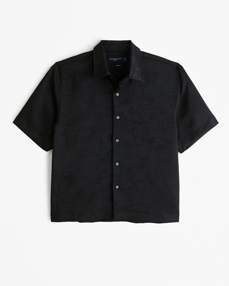 Short-Sleeve Cropped Jacquard Button-Up Shirt