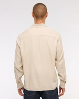 Long-Sleeve Crepe Button-Up Shirt