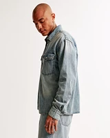 Western Denim Button-Up Shirt