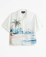 Kygo Camp Collar Cropped Silky Button-Up Shirt