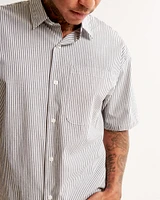 Short-Sleeve Cropped Poplin Button-Up Shirt