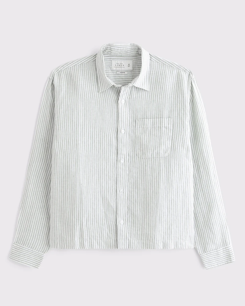 Cropped Linen Button-Up Shirt