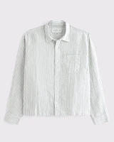 Cropped Linen Button-Up Shirt