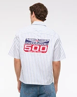 Short-Sleeve Cropped Racing Workwear Button-Up Shirt