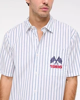 Short-Sleeve Cropped Racing Workwear Button-Up Shirt