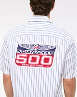 Short-Sleeve Cropped Racing Workwear Button-Up Shirt