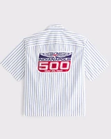 Short-Sleeve Cropped Racing Workwear Button-Up Shirt