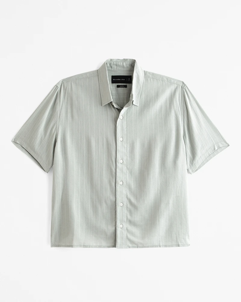 Short-Sleeve Cropped Lightweight Button-Up Shirt