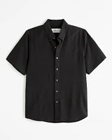 Short-Sleeve Summer Linen-Blend Button-Up Shirt