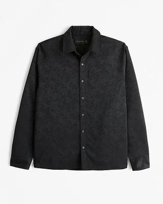Long-Sleeve Silky Jacquard Button-Up Shirt