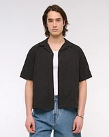 Camp Collar Braided Button-Up Shirt
