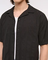 Camp Collar Braided Button-Up Shirt