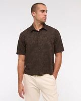 Short-Sleeve Cropped Jacquard Button-Up Shirt