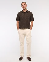 Short-Sleeve Cropped Jacquard Button-Up Shirt