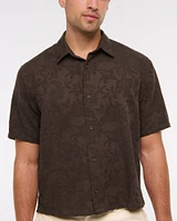 Short-Sleeve Cropped Jacquard Button-Up Shirt