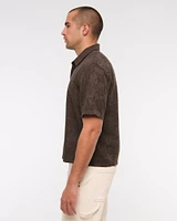 Short-Sleeve Cropped Jacquard Button-Up Shirt