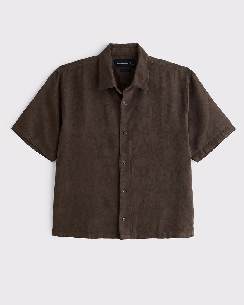 Short-Sleeve Cropped Jacquard Button-Up Shirt