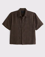 Short-Sleeve Cropped Jacquard Button-Up Shirt