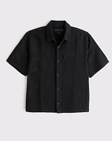 Short-Sleeve Cropped Jacquard Button-Up Shirt