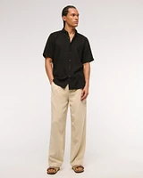 Short-Sleeve Summer Linen-Blend Button-Up Shirt