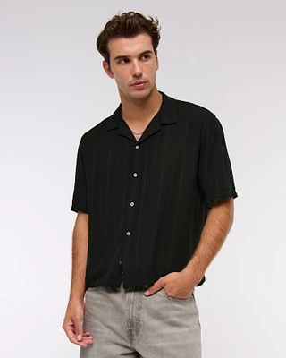 Camp Collar Cropped Button-Up Shirt