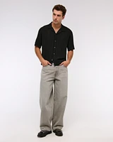 Camp Collar Cropped Button-Up Shirt